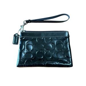 Coach Signature Stitch Black Patent Leather Wristlet Clutch 6.5 x 4.5in